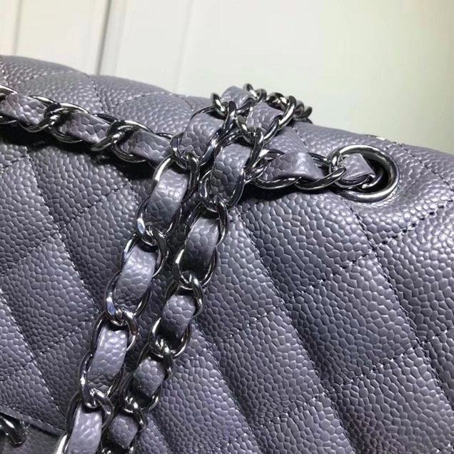 Chanel Classic Double Flap Bag Silver Hardware Caviar Lambskin Leather Spring Summer Act 2 2018 Collection Grey