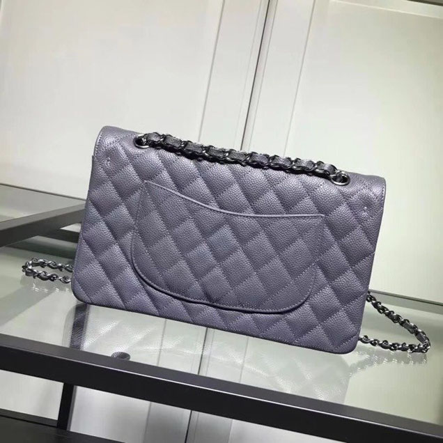 Chanel Classic Double Flap Bag Silver Hardware Caviar Lambskin Leather Spring Summer Act 2 2018 Collection Grey