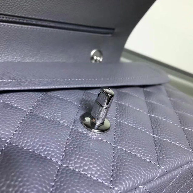 Chanel Classic Double Flap Bag Silver Hardware Caviar Lambskin Leather Spring Summer Act 2 2018 Collection Grey