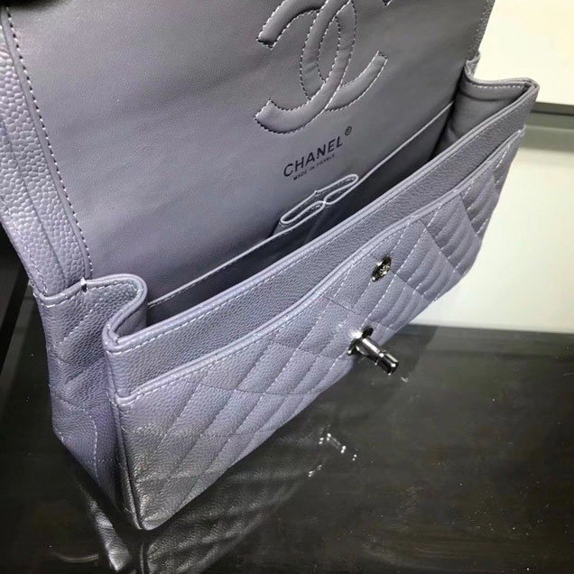 Chanel Classic Double Flap Bag Silver Hardware Caviar Lambskin Leather Spring Summer Act 2 2018 Collection Grey