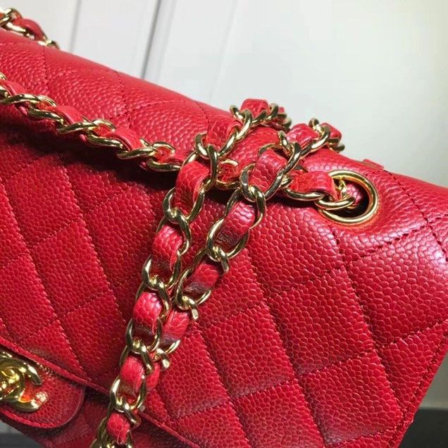 Chanel Classic Double Flap Bag Gold Hardware Caviar Lambskin Leather Spring Summer Act 2 2018 Collection Red
