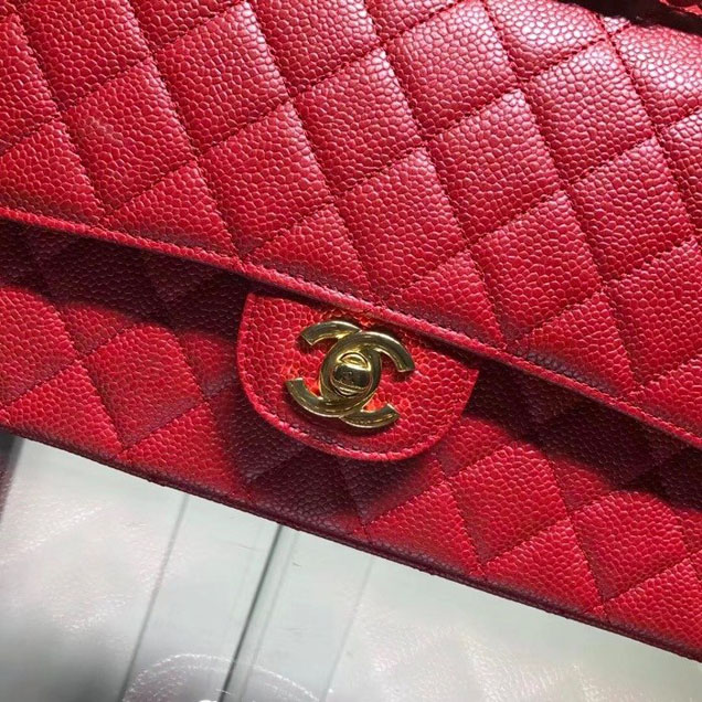 Chanel Classic Double Flap Bag Gold Hardware Caviar Lambskin Leather Spring Summer Act 2 2018 Collection Red