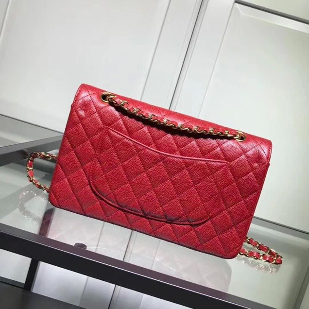 Chanel Classic Double Flap Bag Gold Hardware Caviar Lambskin Leather Spring Summer Act 2 2018 Collection Red