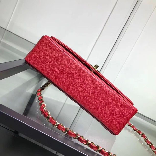 Chanel Classic Double Flap Bag Gold Hardware Caviar Lambskin Leather Spring Summer Act 2 2018 Collection Red