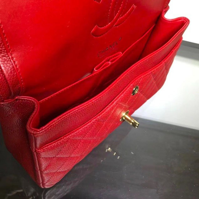Chanel Classic Double Flap Bag Gold Hardware Caviar Lambskin Leather Spring Summer Act 2 2018 Collection Red