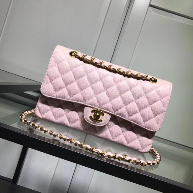 Chanel Classic Double Flap Bag Gold Hardware Caviar Lambskin Leather Spring Summer Act 2 2018 Collection Pink