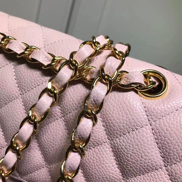 Chanel Classic Double Flap Bag Gold Hardware Caviar Lambskin Leather Spring Summer Act 2 2018 Collection Pink
