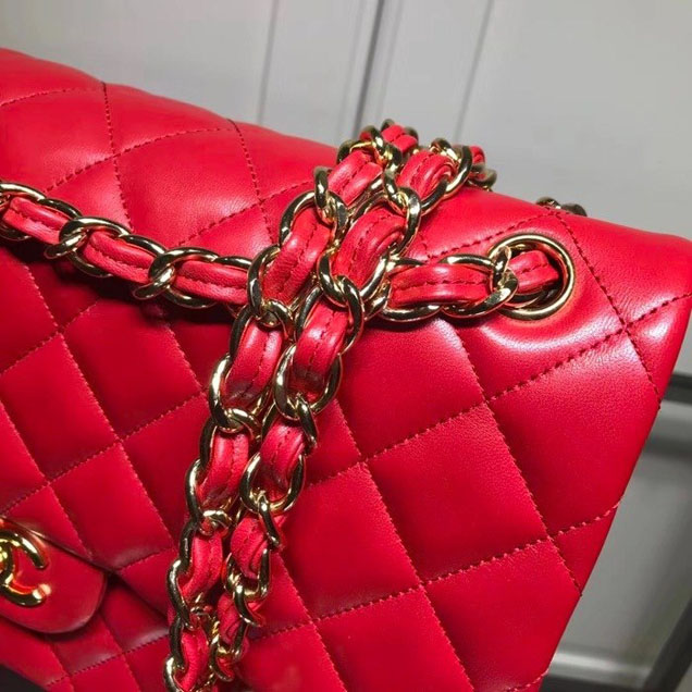 Chanel Classic Double Flap Bag Gold Hardware Lambskin Leather Spring Summer Act 2 2018 Collection Red