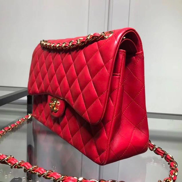 Chanel Classic Double Flap Bag Gold Hardware Lambskin Leather Spring Summer Act 2 2018 Collection Red
