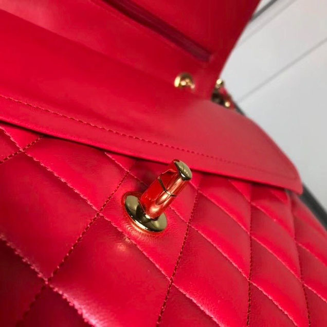 Chanel Classic Double Flap Bag Gold Hardware Lambskin Leather Spring Summer Act 2 2018 Collection Red