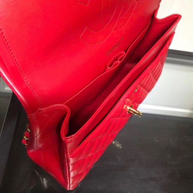 Chanel Classic Double Flap Bag Gold Hardware Lambskin Leather Spring Summer Act 2 2018 Collection Red