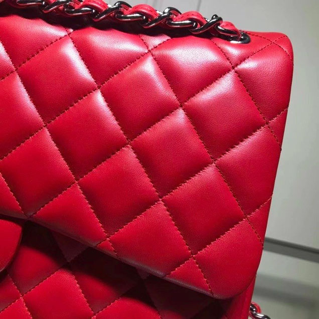 Chanel Classic Double Flap Bag Silver Hardware Lambskin Leather Spring Summer Act 2 2018 Collection Red