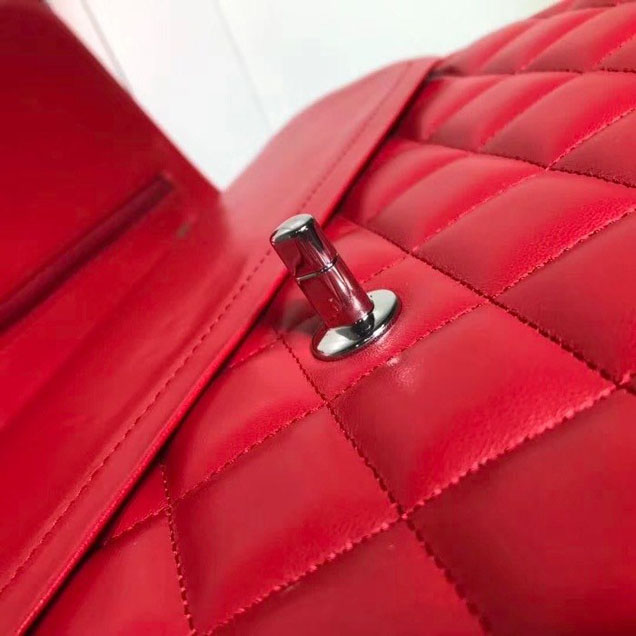 Chanel Classic Double Flap Bag Silver Hardware Lambskin Leather Spring Summer Act 2 2018 Collection Red