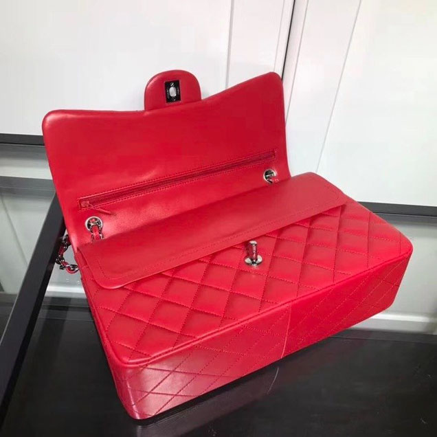 Chanel Classic Double Flap Bag Silver Hardware Lambskin Leather Spring Summer Act 2 2018 Collection Red