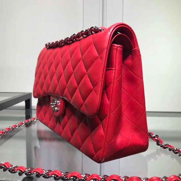 Chanel Classic Double Flap Bag Silver Hardware Lambskin Leather Spring Summer Act 2 2018 Collection Red