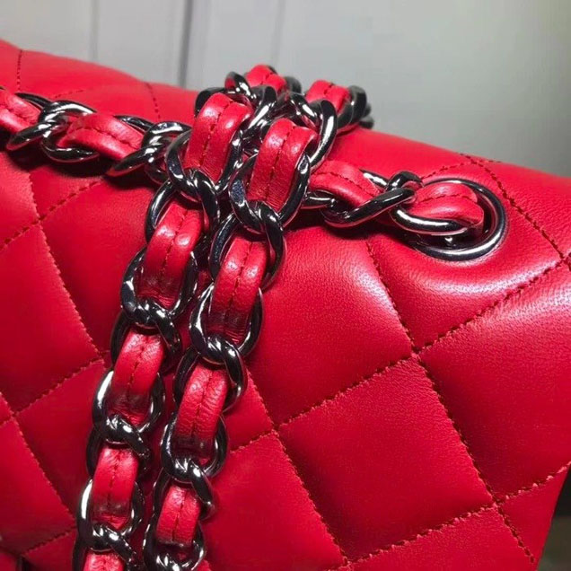 Chanel Classic Double Flap Bag Silver Hardware Lambskin Leather Spring Summer Act 2 2018 Collection Red