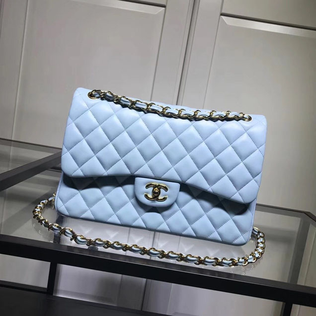 Chanel Classic Double Flap Bag Gold Hardware Lambskin Leather Spring Summer Act 2 2018 Collection Light Blue