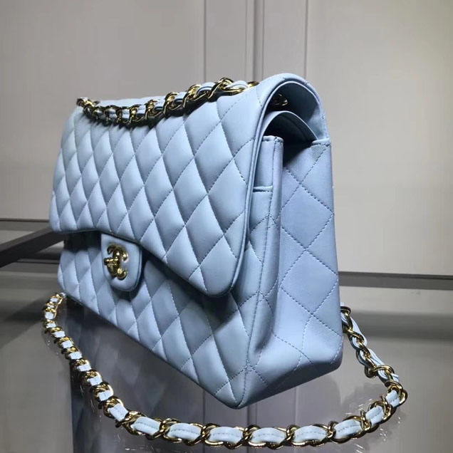 Chanel Classic Double Flap Bag Gold Hardware Lambskin Leather Spring Summer Act 2 2018 Collection Light Blue