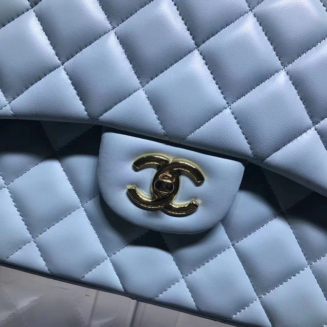 Chanel Classic Double Flap Bag Gold Hardware Lambskin Leather Spring Summer Act 2 2018 Collection Light Blue