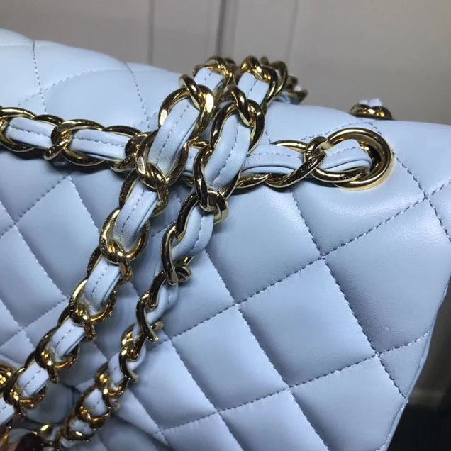 Chanel Classic Double Flap Bag Gold Hardware Lambskin Leather Spring Summer Act 2 2018 Collection Light Blue