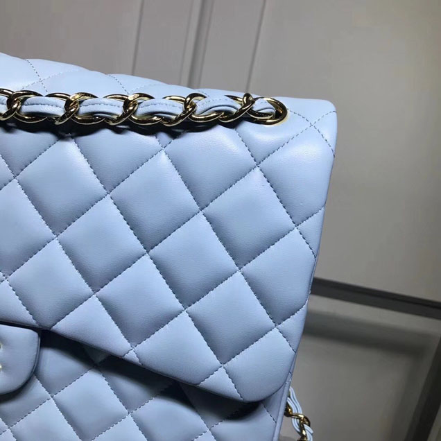 Chanel Classic Double Flap Bag Gold Hardware Lambskin Leather Spring Summer Act 2 2018 Collection Light Blue