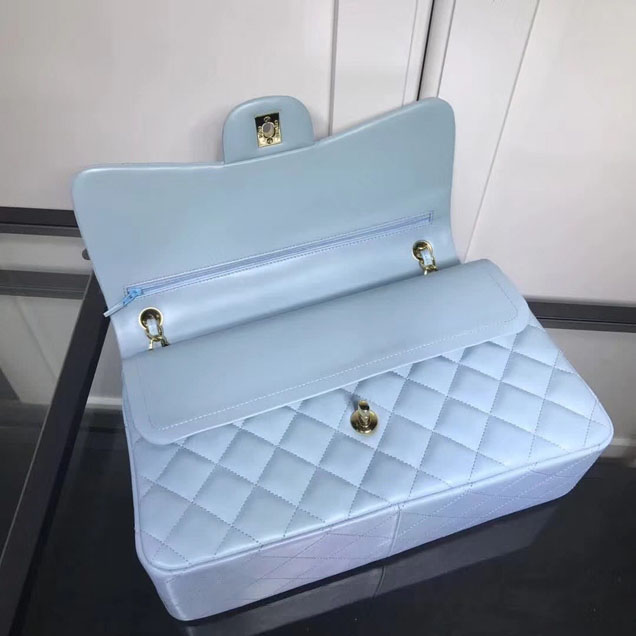 Chanel Classic Double Flap Bag Gold Hardware Lambskin Leather Spring Summer Act 2 2018 Collection Light Blue