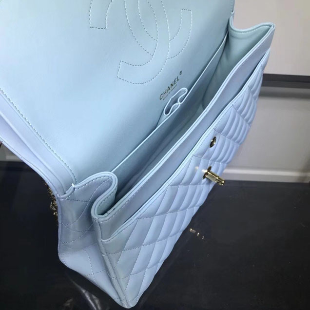 Chanel Classic Double Flap Bag Gold Hardware Lambskin Leather Spring Summer Act 2 2018 Collection Light Blue