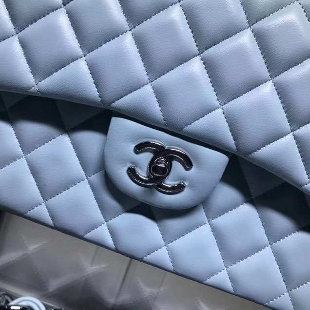 Chanel Classic Double Flap Bag Silver Hardware Lambskin Leather Spring Summer Act 2 2018 Collection Light Blue
