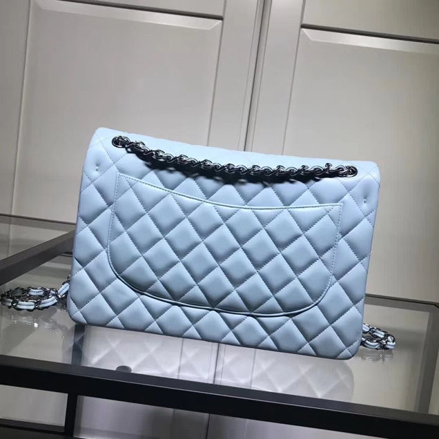 Chanel Classic Double Flap Bag Silver Hardware Lambskin Leather Spring Summer Act 2 2018 Collection Light Blue