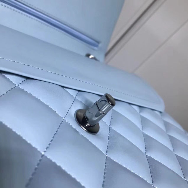 Chanel Classic Double Flap Bag Silver Hardware Lambskin Leather Spring Summer Act 2 2018 Collection Light Blue