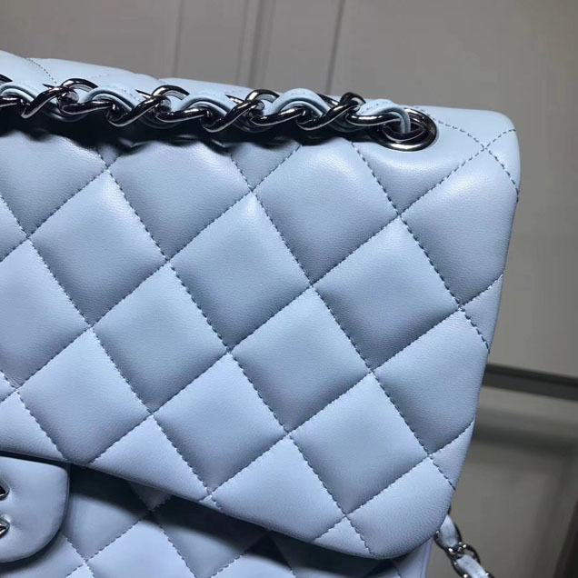 Chanel Classic Double Flap Bag Silver Hardware Lambskin Leather Spring Summer Act 2 2018 Collection Light Blue