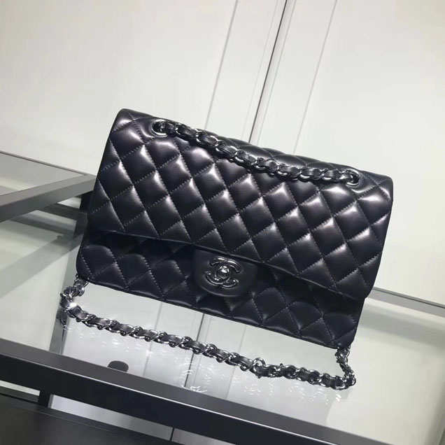 Chanel Classic Double Flap Bag Silver Hardware Lambskin Leather Spring Summer Act 2 2018 Collection Black