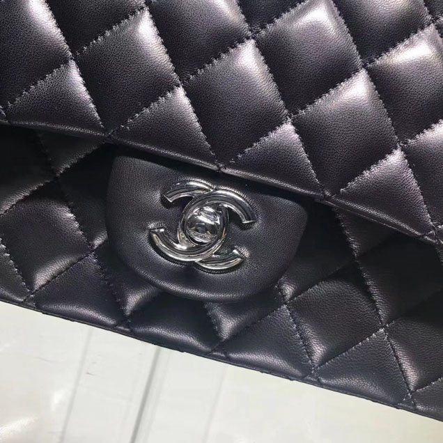 Chanel Classic Double Flap Bag Silver Hardware Lambskin Leather Spring Summer Act 2 2018 Collection Black