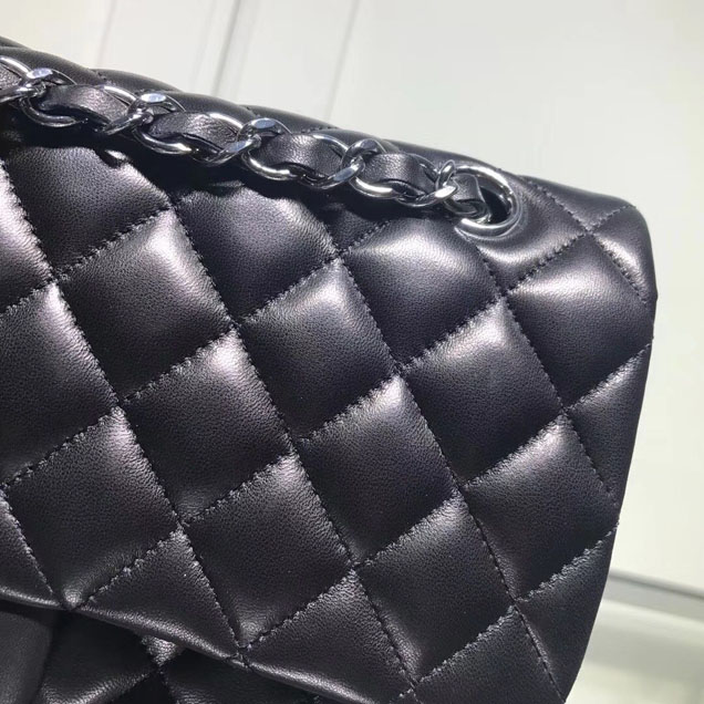Chanel Classic Double Flap Bag Silver Hardware Lambskin Leather Spring Summer Act 2 2018 Collection Black