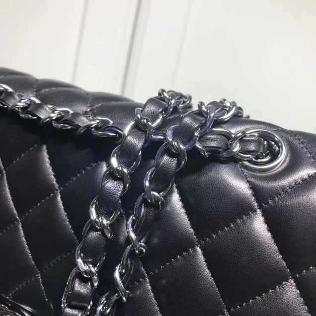 Chanel Classic Double Flap Bag Silver Hardware Lambskin Leather Spring Summer Act 2 2018 Collection Black