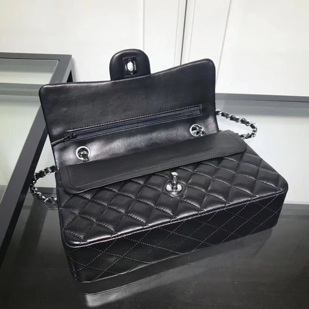 Chanel Classic Double Flap Bag Silver Hardware Lambskin Leather Spring Summer Act 2 2018 Collection Black