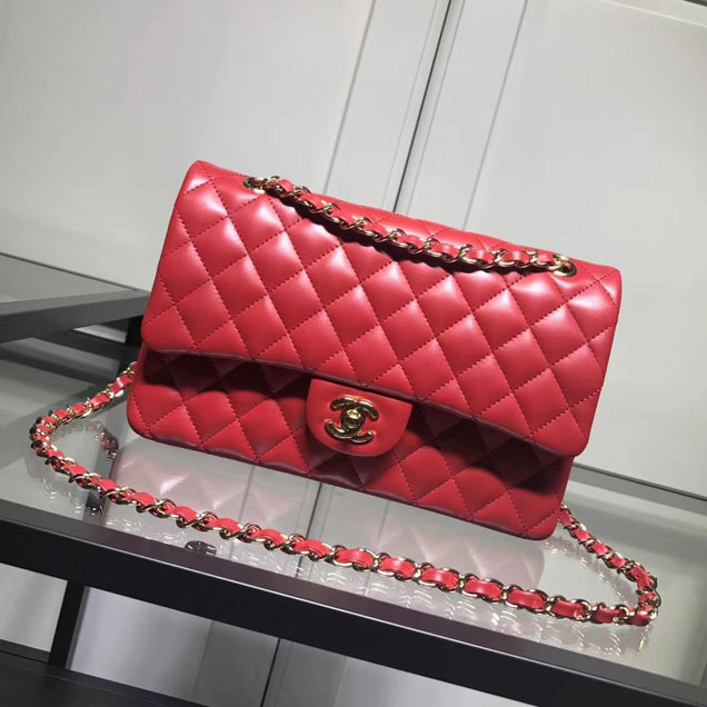 Chanel Classic Double Flap Bag Gold Hardware Lambskin Leather Spring Summer Act 2 2018 Collection Red