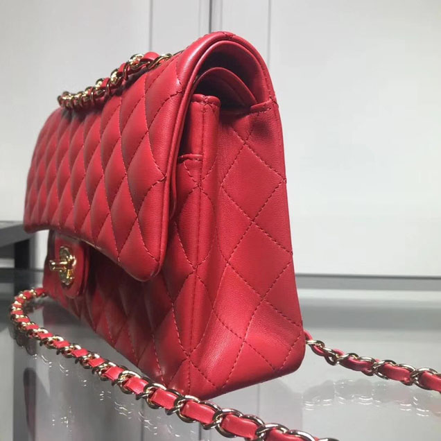Chanel Classic Double Flap Bag Gold Hardware Lambskin Leather Spring Summer Act 2 2018 Collection Red