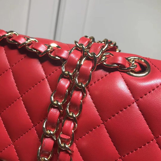 Chanel Classic Double Flap Bag Gold Hardware Lambskin Leather Spring Summer Act 2 2018 Collection Red