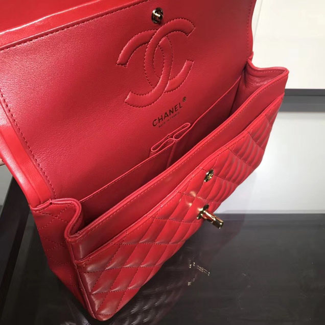 Chanel Classic Double Flap Bag Gold Hardware Lambskin Leather Spring Summer Act 2 2018 Collection Red