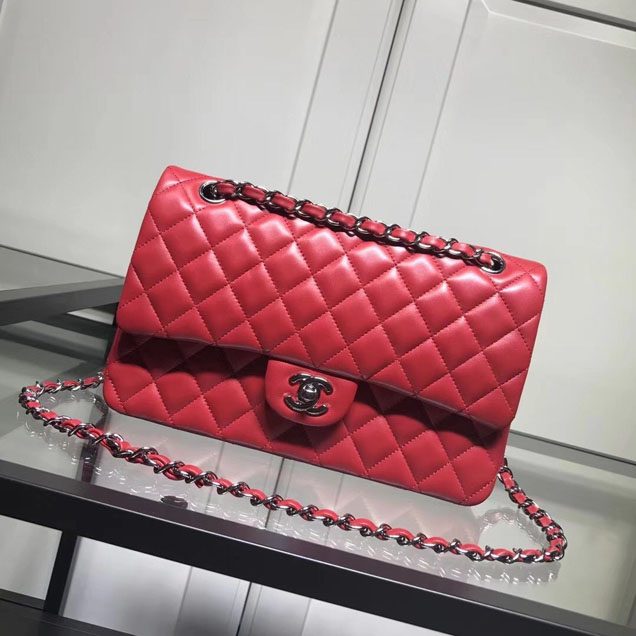 Chanel Classic Double Flap Bag Silver Hardware Lambskin Leather Spring Summer Act 2 2018 Collection Red