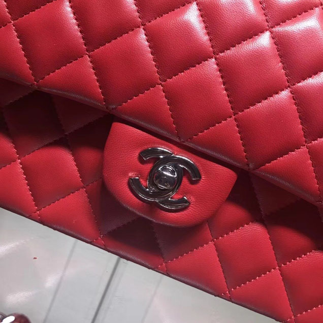 Chanel Classic Double Flap Bag Silver Hardware Lambskin Leather Spring Summer Act 2 2018 Collection Red