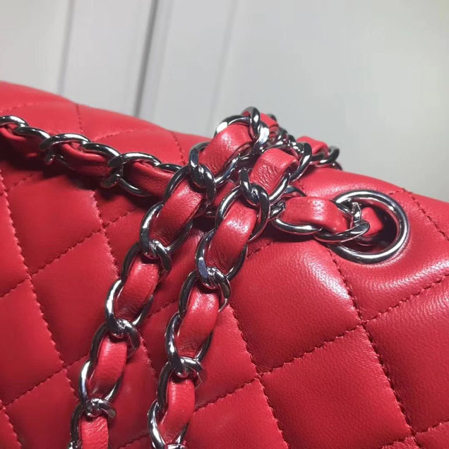 Chanel Classic Double Flap Bag Silver Hardware Lambskin Leather Spring Summer Act 2 2018 Collection Red