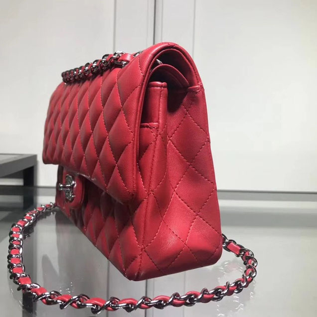 Chanel Classic Double Flap Bag Silver Hardware Lambskin Leather Spring Summer Act 2 2018 Collection Red