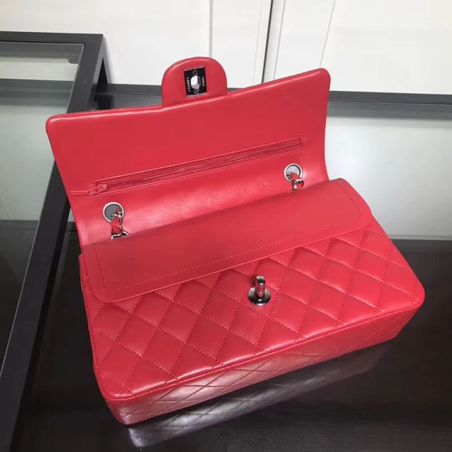 Chanel Classic Double Flap Bag Silver Hardware Lambskin Leather Spring Summer Act 2 2018 Collection Red