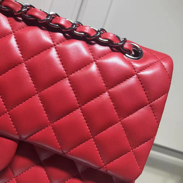 Chanel Classic Double Flap Bag Silver Hardware Lambskin Leather Spring Summer Act 2 2018 Collection Red