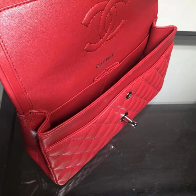 Chanel Classic Double Flap Bag Silver Hardware Lambskin Leather Spring Summer Act 2 2018 Collection Red