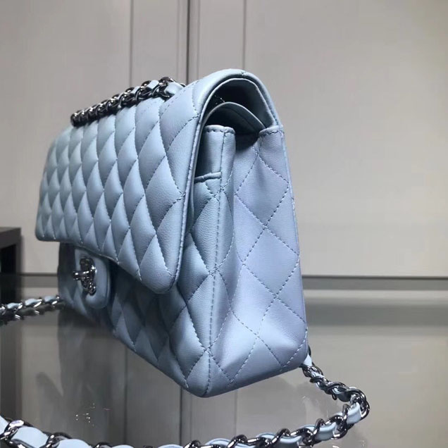 Chanel Classic Double Flap Bag Silver Hardware Lambskin Leather Spring Summer Act 2 2018 Collection Light Blue