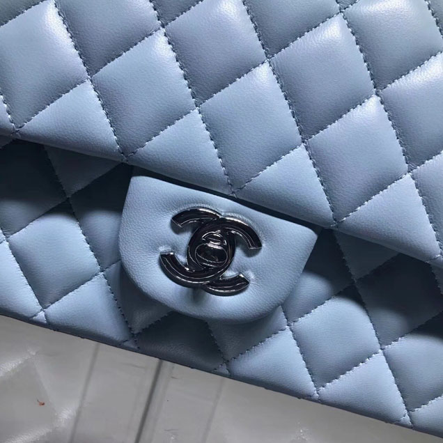 Chanel Classic Double Flap Bag Silver Hardware Lambskin Leather Spring Summer Act 2 2018 Collection Light Blue