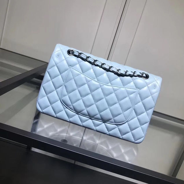 Chanel Classic Double Flap Bag Silver Hardware Lambskin Leather Spring Summer Act 2 2018 Collection Light Blue